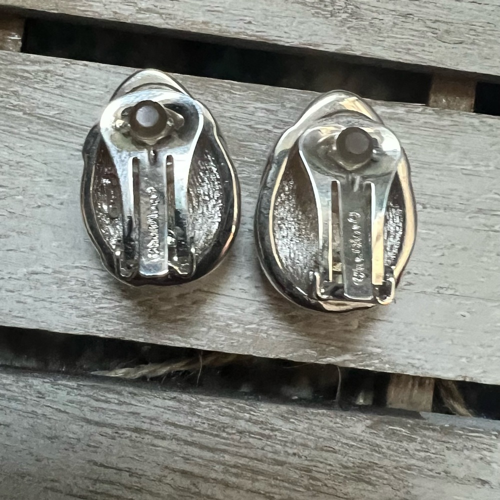 VINTAGE CHRISTIAN DIOR Silver Earrings Pave Crystal Rhinestones Clip On Retro - Picture 2 of 8